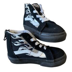 Vans Sk8-Hi Zip Toddler 5.5 Black Flame High Top Sneakers Suede Canvas Shoes